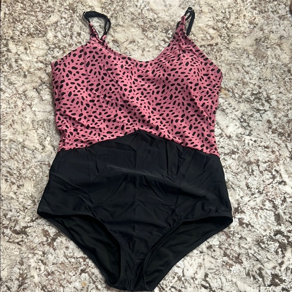 Pink and Black Women's One Piece Swimsuit - Picture 1 of 3